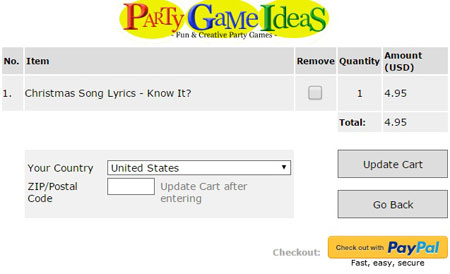 Purchase Printable Games using Credit Card or PayPal Account